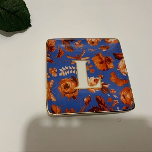 Anthropologie “L” Letter Monogram Floral Square Trinket Dish, - Picture 1 of 4